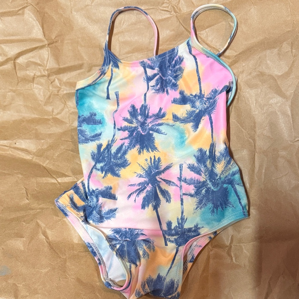 Old Navy Kids One Piece Swimsuit - Blue and Pink Palm